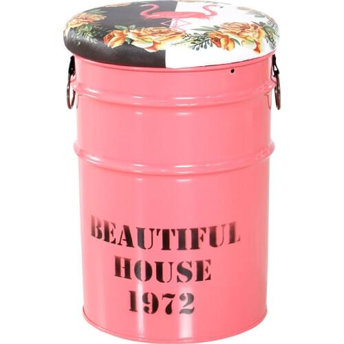 High rebound sponge iron chair large capacity bar counter storage stool creative living room industrial decor