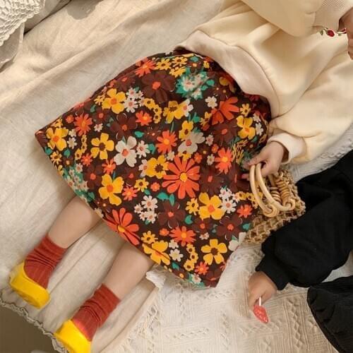 Childrens Skirt Winter New Korean Cotton Thicken Girls Skirts Fashion Flower Print Warm Skirts for Girl 2-8 Years Kids Clothing
