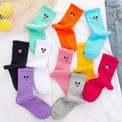 Disney Korean Style Mickey Socks Fashion Colorful Novelty Women Cartoon Sox Four Seasons Wild Comfortable Breathable Cotton