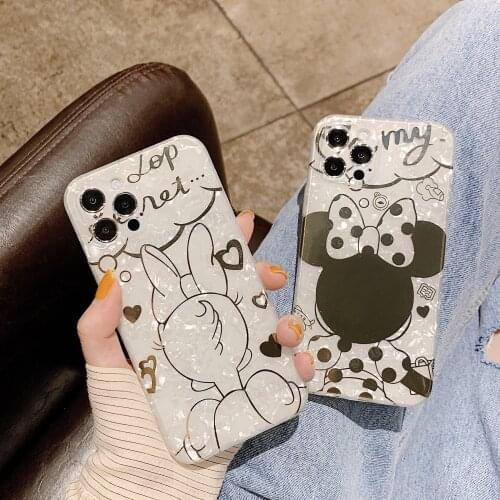 Disney Mickey Minnie Mouse Phone Case Silver Shiny Phone Cover Women Mobile Phone Shell for IPhone Xr Xs 7 8 11 12 Female Gift