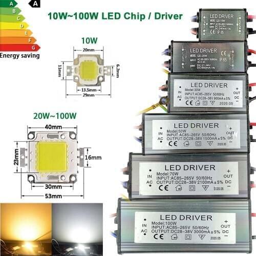 LED Chip Driver COB Light Beads 10W 20W 30W 50W 70W 100W Floodlight Constant Current Transformer DC 12V 36V Cool Warm White Lamp