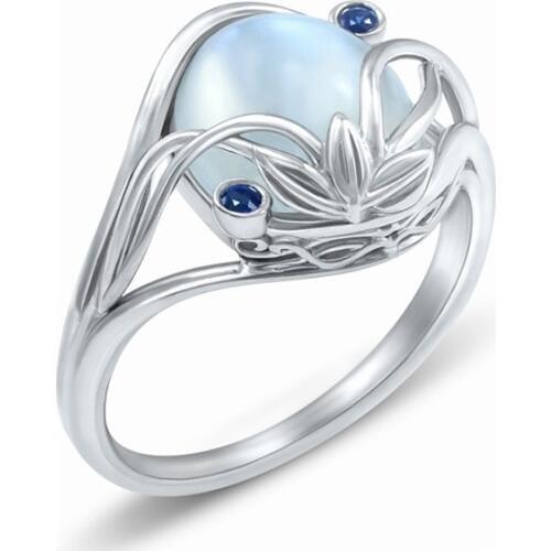 YWOSPX Elegant Imitation Moonstone Anillos Silver Color Flower Rings for Women Jewelry Wedding Anel Engagement Statement Ring