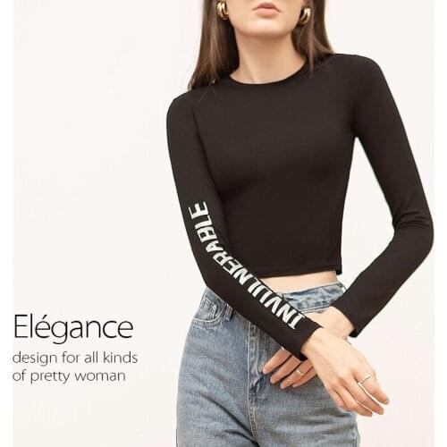 Europe Station 2020 Early Autumn Womens New Long-sleeved T-shirt Letter Printing Women in Bottom Shirt