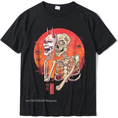 Hannya Yokai Mask T-Shirt Printing Tops & Tees Cotton Mens T Shirts Harajuku Camisas Hombre Printing Faddish