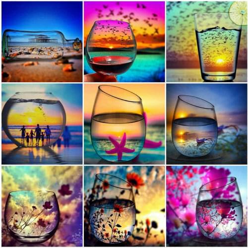 HUACAN Diamond Painting Sunset Glass Bottle Embroidery Full Square/Round Decoration For Home Wall Decor