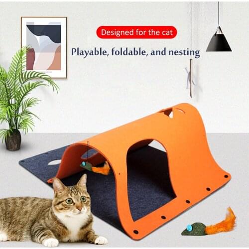 Cat Toys DIY Multi-Combination Stitching Felt Cat Tunnel With Mint Mouse Toy Rolling Dragon Folding Pet Mat Kittens Interactive