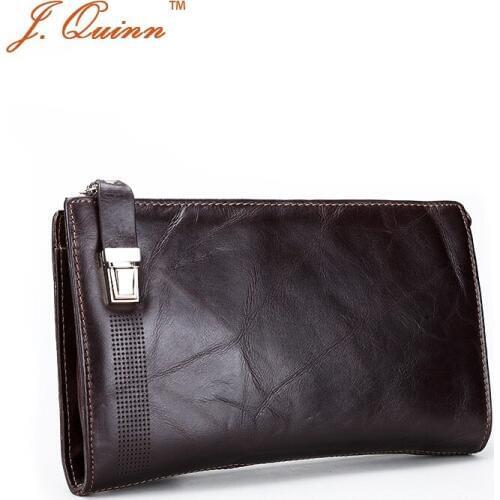 J.Quinn Safe Men Genuine Leather Clutch Wallets Purse Hand Large Snap Long Handbag for Mens Wallet Zipper Card Money Purses 2017