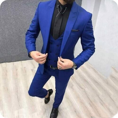 Handsome Groomsmen Peak Lapel Groom Tuxedos Mens Wedding Dress Man Jacket Blazer Prom Dinner (Jacket+Pants+Tie+Vest) A312