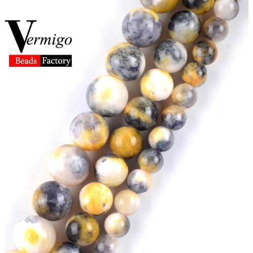 Natural Gem Yellow Persian Jades Stone Round Beads For Jewelry Making 6 8 10mm Loose Beads For Needlework Accessories 15"Strand