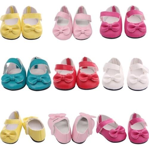 Doll Shoes Bow Casual Shoes Fit 18 Inch American Doll And 43cm Reborn Baby New Born Doll，Our Generation ,DIY Gift For Childrens