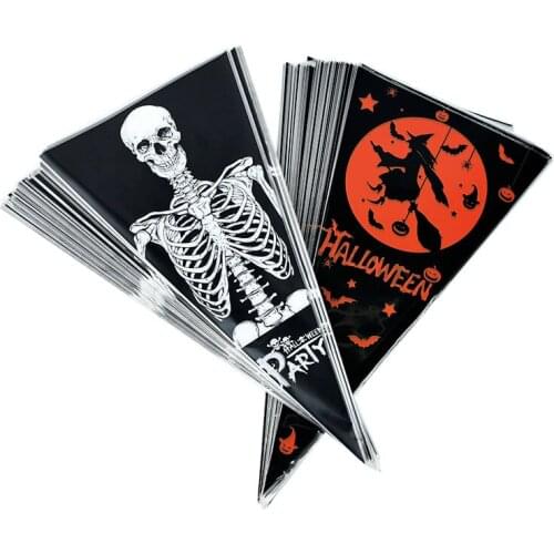 150pc/lot Witch Skull Pumpkin Head Candy Bag For Halloween Party Decoration Dessert Chocolate Chip Cookie Packaging Bag Supplies