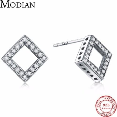 MODIAN New Arrival Forever Clear CZ 925 Sterling Silver Vintage Square Stud Earrings with CZ Jewelry GIFT Oorbellen Bijoux