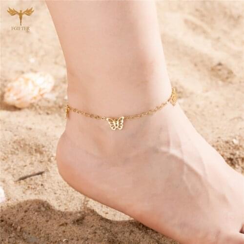 Modyle Fashion Butterfly Anklets for Women 2021 Bohemian Beach Anklet Gold Silver Color Chain Ankle Bracelet on Foot Jewelry