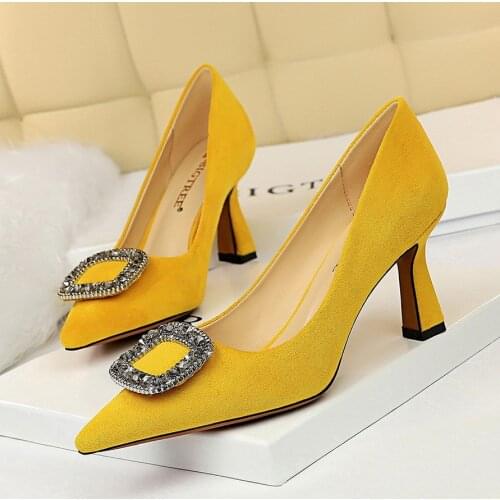 European And American-Style Fashion Sexy Evening High Heels Was Thin High-Heel Shallow Mouth Pointed Rhinestone Buckle Shoes