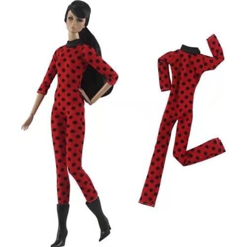 Fashion Red Black Long Sleeve Dotted Polka Jumpsuit 1/6 BJD Doll Clothes For Barbie Accessories Outfits 11.5" Dollhouse Kids Toy