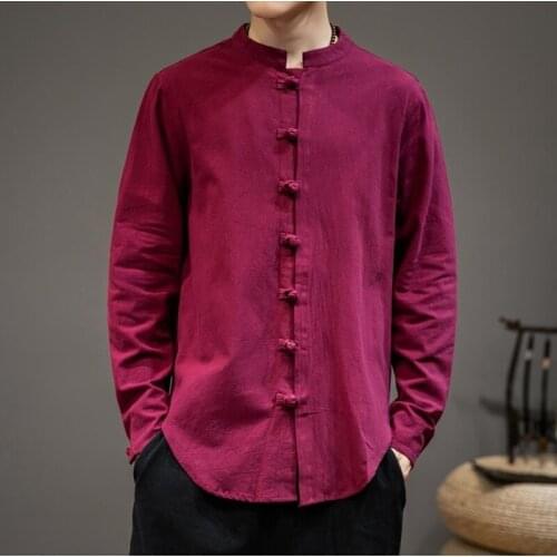 Men Chinese Style Hanfu Tops Tang Suit Tai Chi Kung Fu Clothes Jackets Cotton Linen T-Shirt Oriental Fashion Clothing 30191