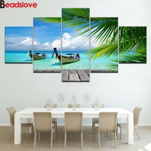 5 Piece Full Square Drill 5D DIY Diamond Painting Beach blue palm trees scenery Embroidery Beads Cross Stitch Kits Mosaic Decor