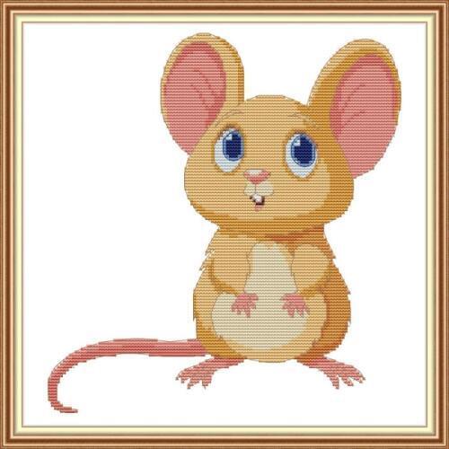 Joy Sunday Cross Stitch Sets Mouse With Big Eyes 11&14CT DIY Home Decoration Kit DMS Chinese Pattern Printed Embroider Kits