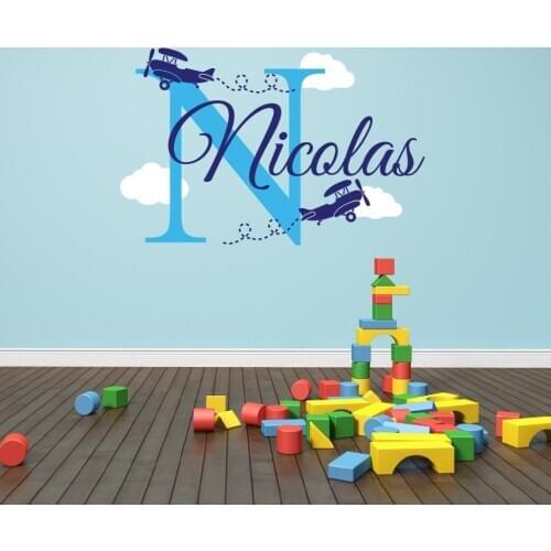 Wall sticker Customer-made Personalized Airplane Name Clouds Decal Nursery Decor - Childs Room Decor Vinyl-You Choose Name