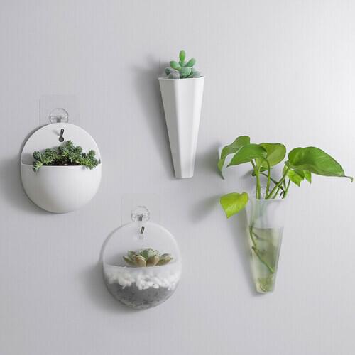 Wall Hanging Planters Plant Flower Pot Indoor Wall Mountable Mini Plastic Planters with Hook for Home Decorations