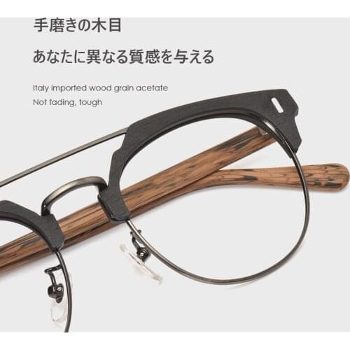 Japanese Brand Acetate Glasses Frame Man Women Wood Grain Myopia Computer Eyeglasses 2021 Eyewear Prescription Spectacle Metal
