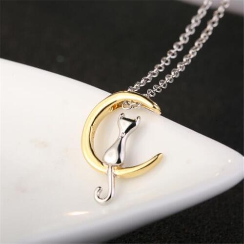 KOFSAC New Fashion 925 Sterling Silver Necklace Jewelry Cute Moon Cat Design Female Pendant Necklace For Women Wedding