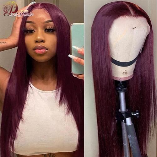 Hd Lace Front Human Hair Wigs Preplucked Burgundy 13X1 180% Brazilian Straight Lace Front Wig For Women Remy Human Hair 99J Red