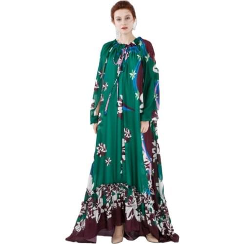 Green chiffon print coffee floral cross border dress women robe 20 summer long casual beach sexy loose dresses plus size loose