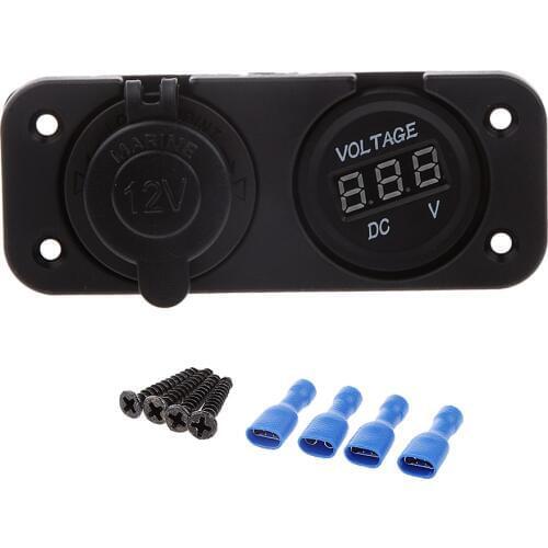 Marine 12V Cigarette Lighter Dual USB Socket Outlet + DC Voltmeter for Motorbike Car/Boat/ATV/UTV/Camper/Caravans Universal Use
