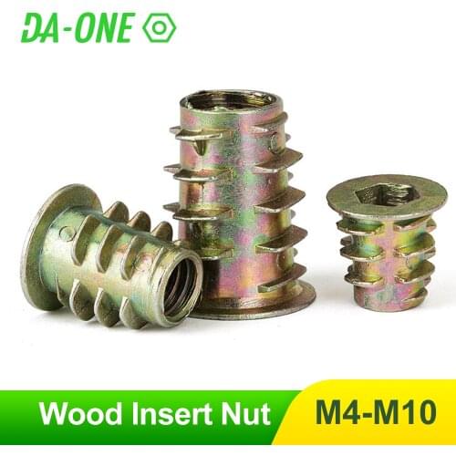 10/25/50Pcs M4 M5 M6 M8 M10 Zinc Alloy Thread For Wood Insert Nut Flanged Hex Drive Head Woodworking Furniture Nuts