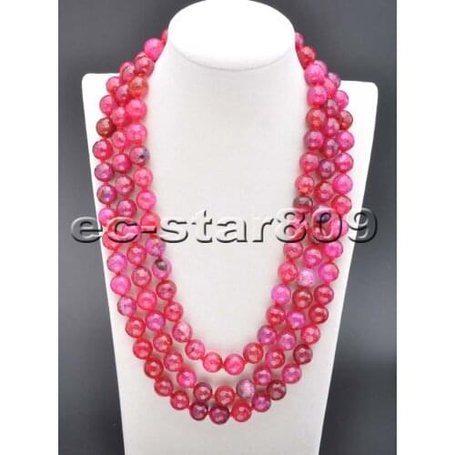 S2168 3row 22" Red 12mm Faceted Agate Bead Necklace