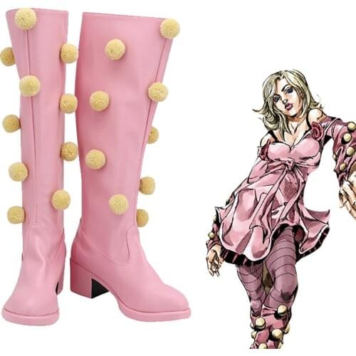JoJos Bizarre Adventure 7 Lucy Steel Cosplay Boots Steel Ball Run Lucy Steel Pink Shoes Custom Made Any Size
