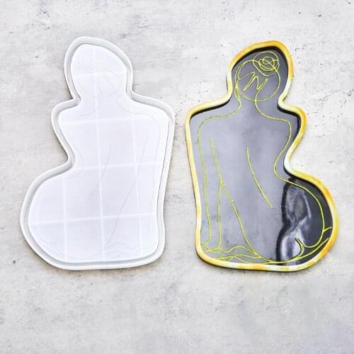 Sexy Woman Tray Mold DIY Epoxy Resin Glue Silicone Mold Female Body Coaster Plate Mirror Shiny Casting Mold Jewelry Making Craft