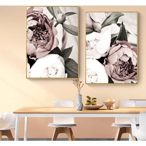 Scandinavian Pink White Flower Leaf Plant Poster Nordic Botanical Print Canvas Painting Wall Art Print Pictures For Home Decor