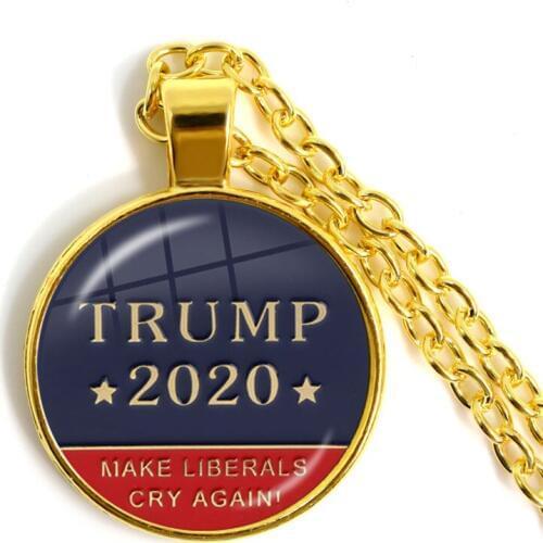 Trump 2020 Glass Cabochon Necklace USA Election Collection Keep America Great Pendant Jewelry For Women Men Support Trump Gift