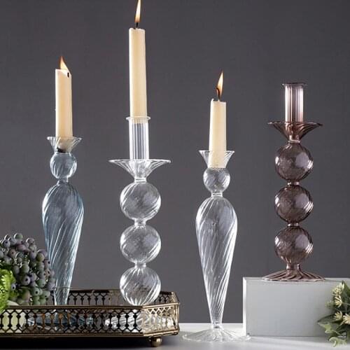 Glass Candle Holder For Wedding Decorations Candlestick Romantic Candelabros Vintage Candle Stand Wedding Candle Holder