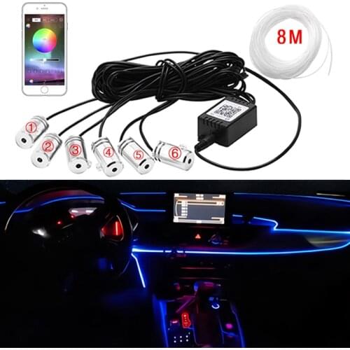 4/5/6 In 1 Car Atmosphere RGB LED Lights Interior Fiber Neon Strip Ambient Light With App Control Music Decorative Band 8M Strip