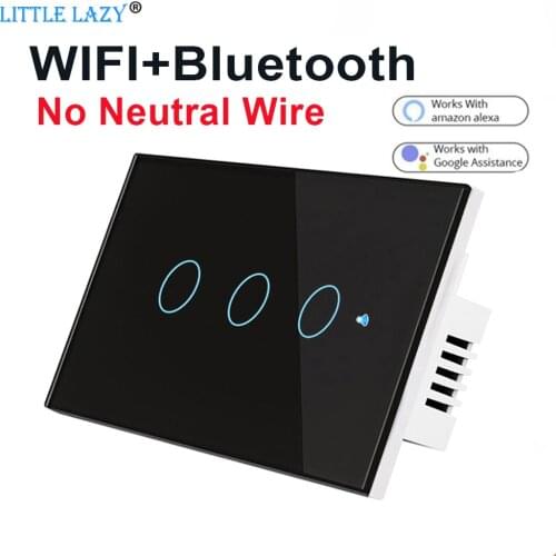 Smart Wifi US Switch Touch Light Switch No Neutral Wire 100-240V Smart Life TUYA APP Support Alexa Google Home Voice Control
