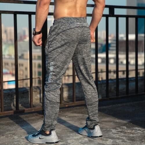 Spring Men Running Gym Cotton Pants Jogging Joggers Training Sports Elastic Fitness Exercise Pants Zipper Pocket Clothes