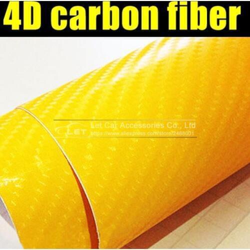 Car styling bright 4D yellow Carbon Fiber Vinyl film Colored Glossy Carbon Fiber Vinyl Film Auto Wrapping Vinyl Wrap Foil