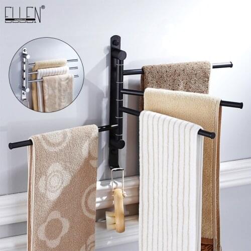 Towel Bar Rotating Towel Rack Bathroom Wall Mount Swivel Towel Holder Rail with Hook Chrome Black Towel Bars ELKH1001