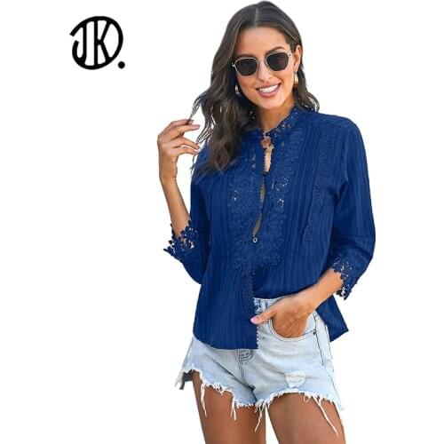Sexy Lace Patchwork Women Shirt 2021 Spring Full Sleeve Button Hollow Out Spring Office Elegant Ladies Shirts Femme Loose Blouse