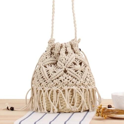 Aaby 2021 New Straw Bag Bohemian Tassel Beach Bag Women Crochet Fringed Crossbody Ultralight Shoulder Bag Women Small