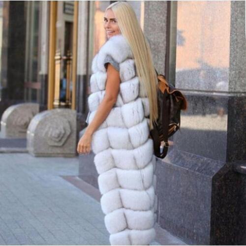 Womens Super Long Winter Autumn Faux Fox Fur Waist Coats Slim Furry Large Size Woman Fake Fur Vest Man-Made Waistcoat J2987