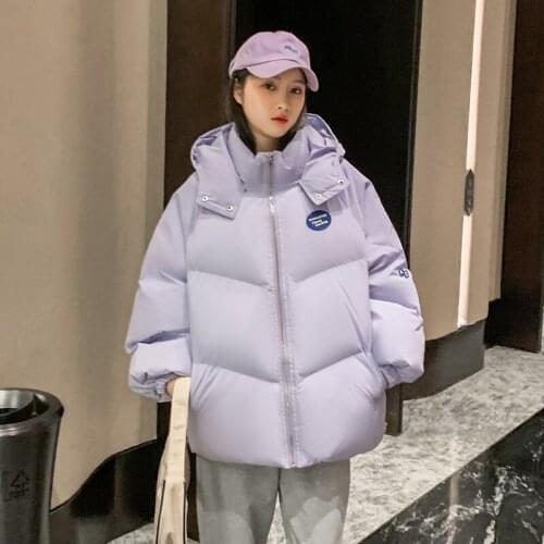 Womens Puffer Coat Korean Style Long Sleeve Hooded Cotton Padded Ladies Casual Winter Jacket Quilted Outerwear for Female