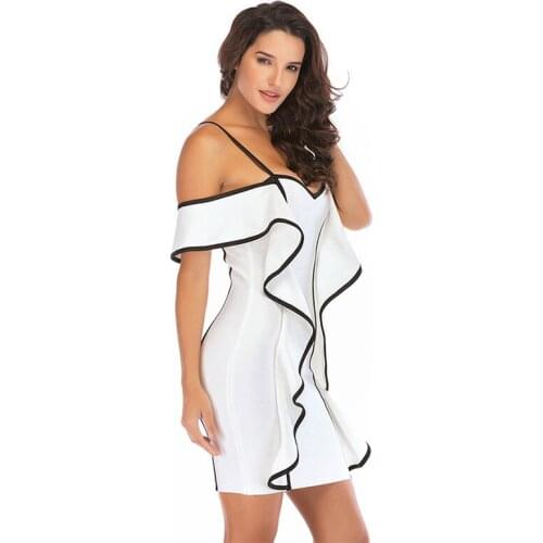 Women Bandage Dress Spaghetti Strap Sexy One Shoulder Ruffles Bodycon Club Celebrity Evening Runway Party Backless Dresses