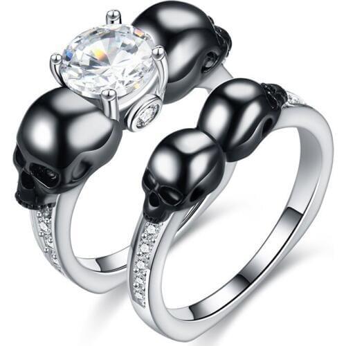 Vintage Black Color Skull Women Zircon Ring Set Jewelry Punk Rings Women ring Dropshipping