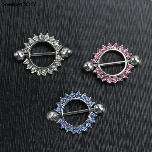 1 Pcs Body Jewelry For Women Girls Rhinestone Nipple Piercing Fashion Body Piercing Gem Paved Circle Shield Piercing Rings