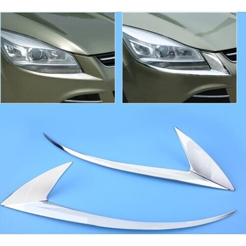 2Pcs ABS Chrome Car Front Plated Headlight Cover Head Light Lamp Eyelid Eyebrow Trim for Ford Escape Kuga 2013 2014 2015 2016