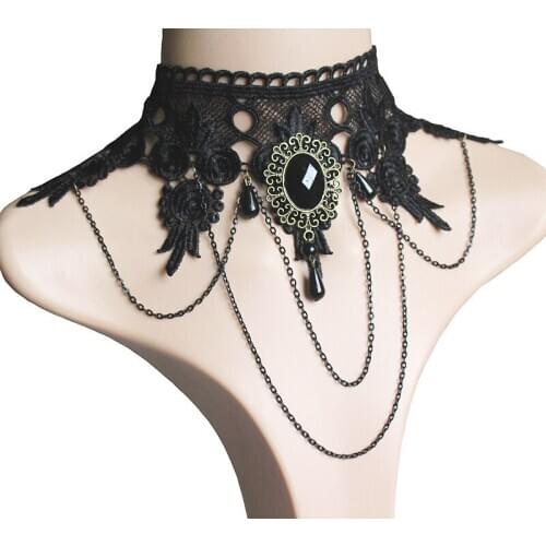 20Pcs/lot Gothic Chokers Black Stone Sexy Lace Neck Choker Necklace Vintage Victorian Women Halloween Jewelry